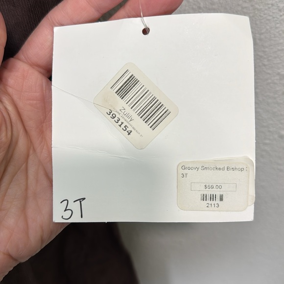 Castles & Crowns Brown Smocked corduroy Sundress‎ with Pink Floral Embroidery - Picture 3 of 7